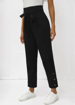 Black Button Belted Zipper Fly High Waisted Pants -LICA Clothing Shop 342820 P 16969385005902