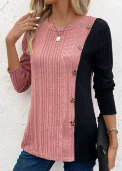 Black Patchwork Long Sleeve Round Neck T Shirt 21 Black Patchwork Long Sleeve Round Neck T Shirt -LICA Clothing Shop 343145 P 16967445894303