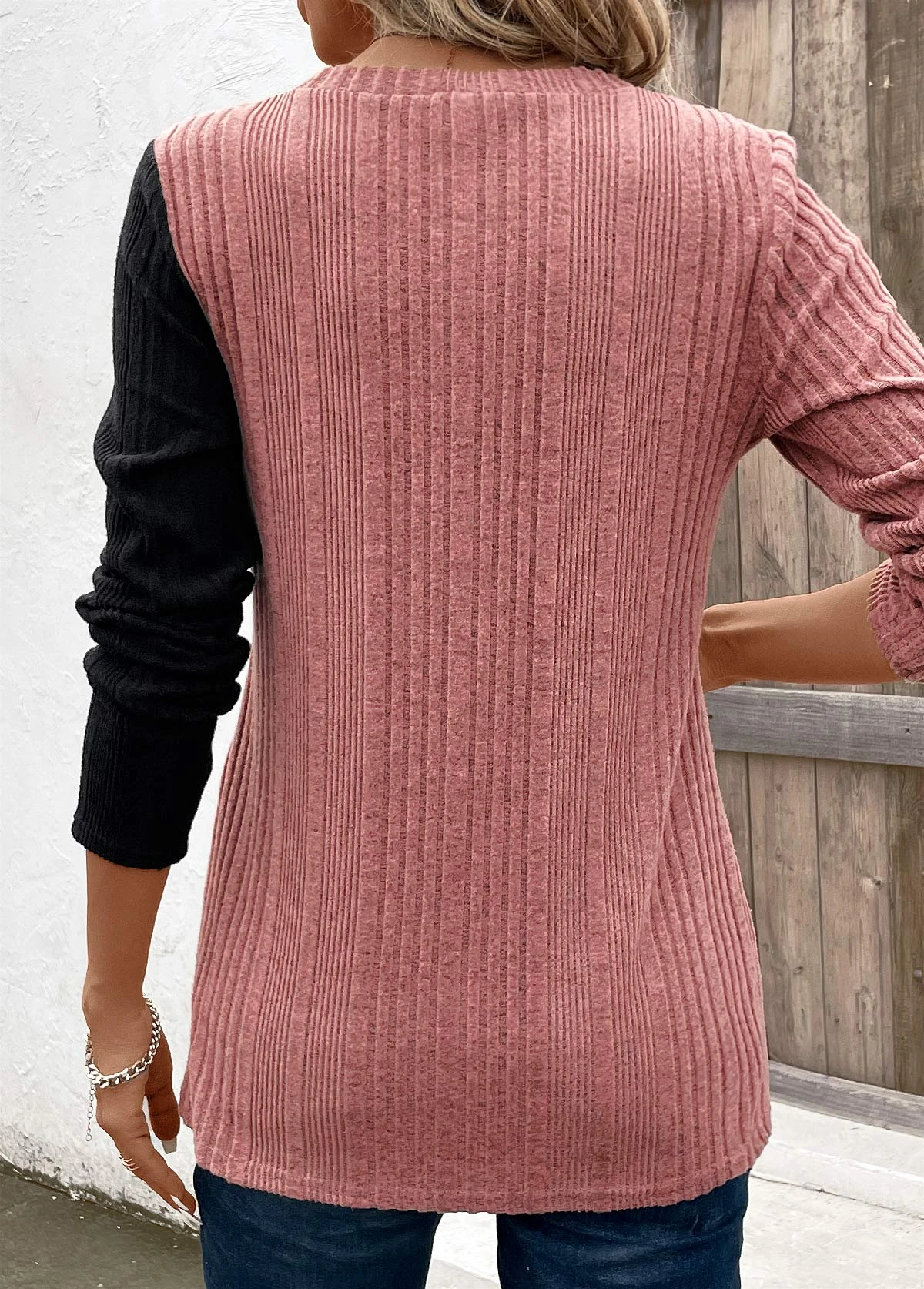 Black Patchwork Long Sleeve Round Neck T Shirt 8 Black Patchwork Long Sleeve Round Neck T Shirt - Image 8