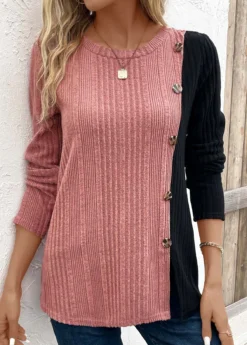 Black Patchwork Long Sleeve Round Neck T Shirt 20 Black Patchwork Long Sleeve Round Neck T Shirt -LICA Clothing Shop 343145 P 16967445896842