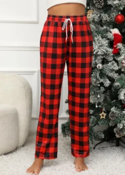 Red Pocket Plaid Drawastring High Waisted Pants -LICA Clothing Shop 343158 P 16969384664473