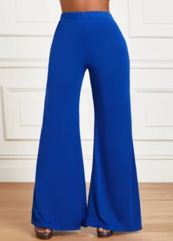 Blue Pocket Flare Leg Elastic Waist High Waisted Pants -LICA Clothing Shop 343159 P 16974522840133