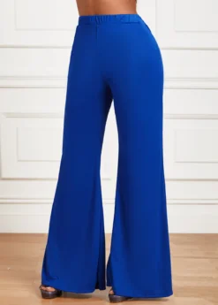 Blue Pocket Flare Leg Elastic Waist High Waisted Pants -LICA Clothing Shop 343159 P 16974522849672