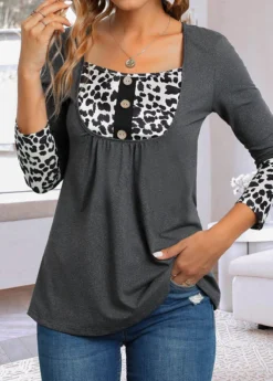 Dark Grey Button Leopard Long Sleeve T Shirt 9 Dark Grey Button Leopard Long Sleeve T Shirt -LICA Clothing Shop 343326 P 16987490075474