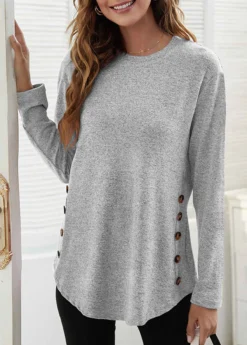 Grey Patchwork Long Sleeve Round Neck T Shirt