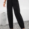 Black Pocket Elastic Waist High Waisted Pants
