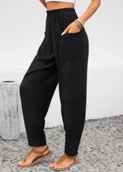 Black Pocket Elastic Waist High Waisted Pants -LICA Clothing Shop 343703 P 16958790158852