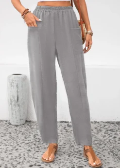 Light Grey Pocket Elastic Waist High Waisted Pants 9 Light Grey Pocket Elastic Waist High Waisted Pants -LICA Clothing Shop 343707 P 16958790152034