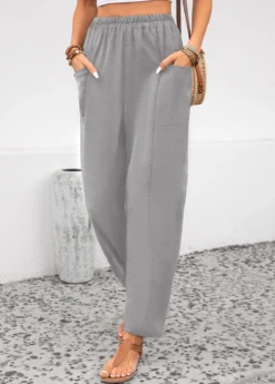 Light Grey Pocket Elastic Waist High Waisted Pants 8 Light Grey Pocket Elastic Waist High Waisted Pants -LICA Clothing Shop 343707 P 16958790159713