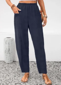 Navy Pocket Elastic Waist High Waisted Pants -LICA Clothing Shop 343708 P 16958790159154