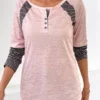 Light Pink Button Striped Long Sleeve T Shirt