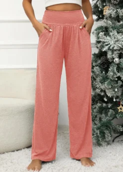 Dusty Pink Pocket Elastic Waist High Waisted Pants