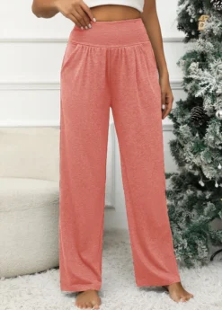 Dusty Pink Pocket Elastic Waist High Waisted Pants -LICA Clothing Shop 345219 P 16982337435112